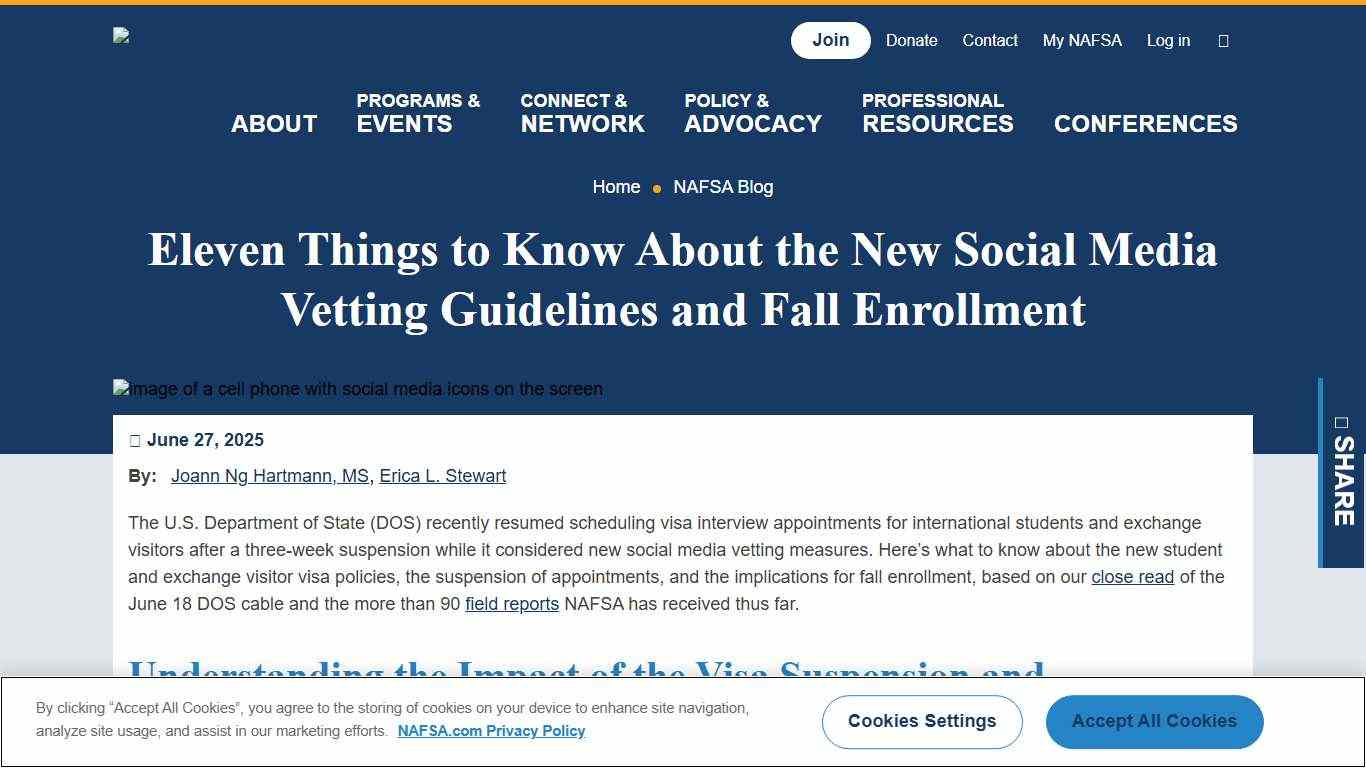 Eleven Things to Know About the New Social Media Vetting Guidelines and Fall Enrollment NAFSA